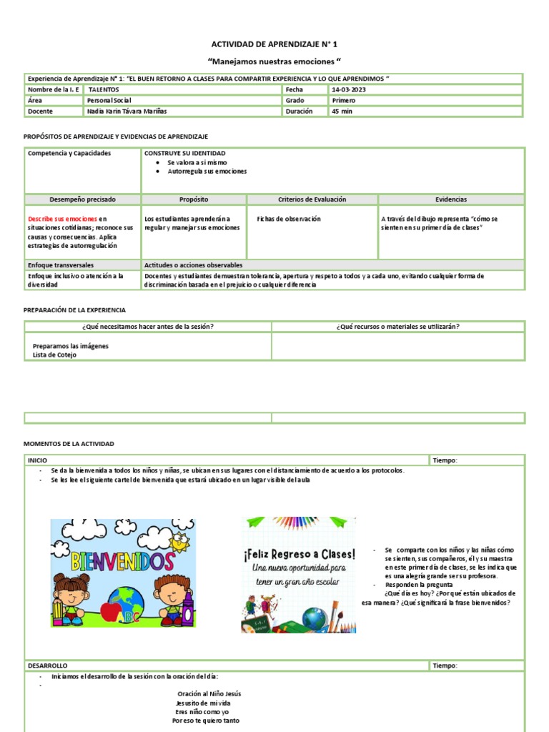 Manejo de Emociones en Primer Grado | PDF | Aprendizaje | Las emociones