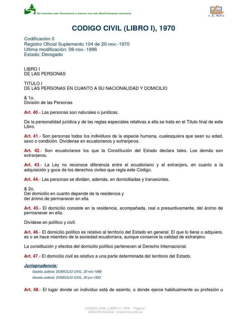 Código Civil Del Ecuador 1970 | PDF | Divorcio | Anulación