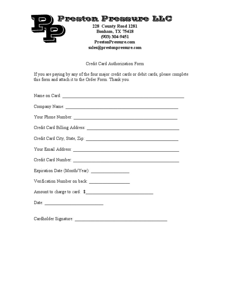 Credit card form pdf