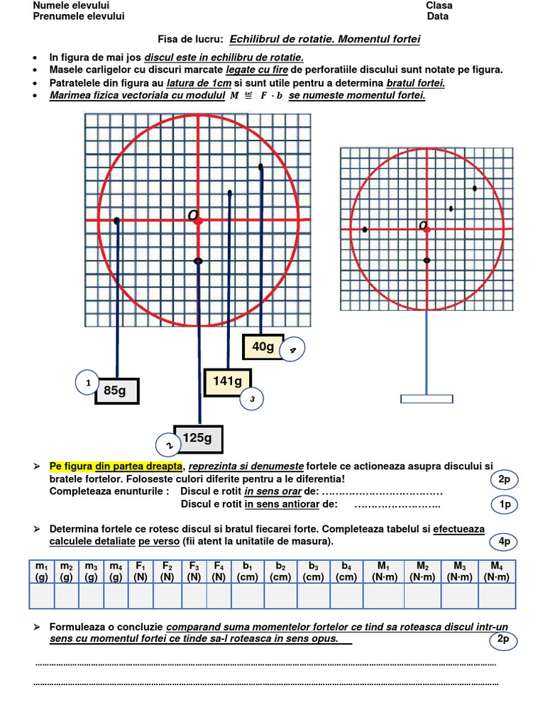 Fisa de Lucru Momentul Fortei Cls 7 | PDF