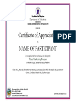 Certificate of Appreciation for Participant in Education Activity