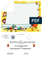 Kindergarten Writing Award Recognition Certificate