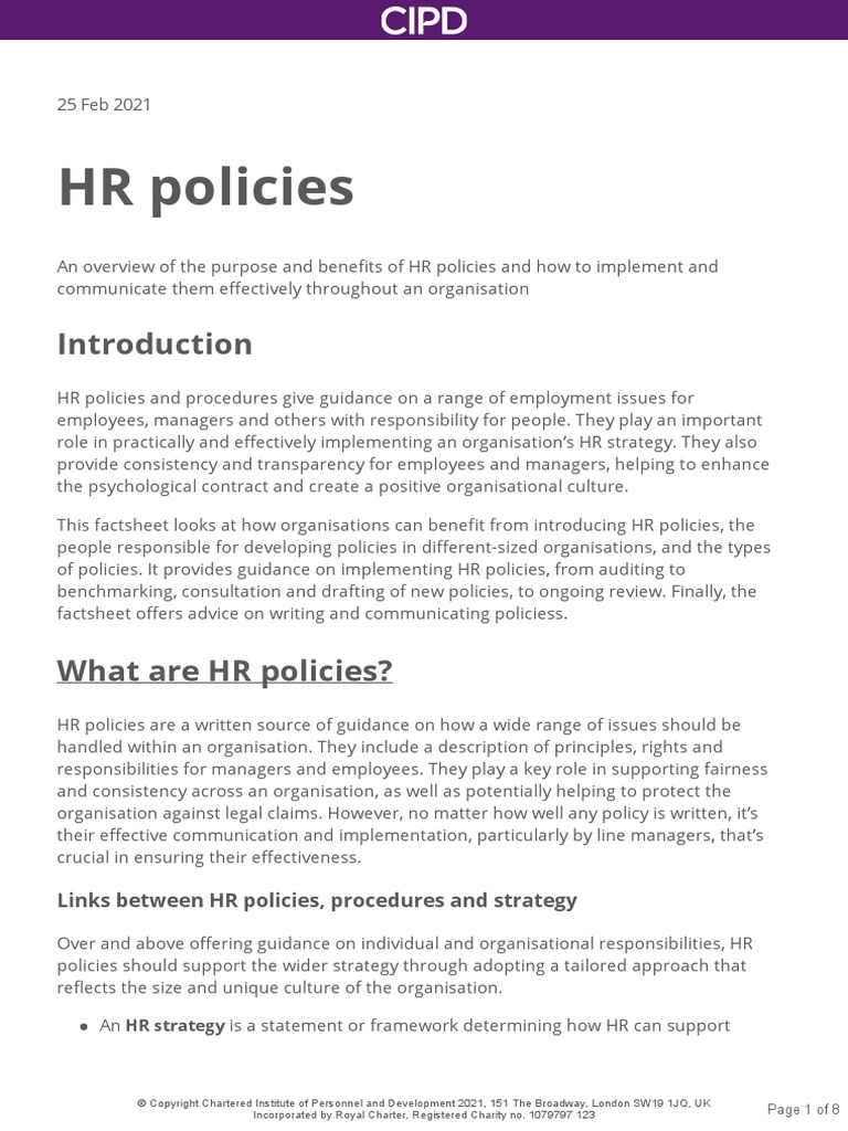 HR Policies PDF Employment Policy
