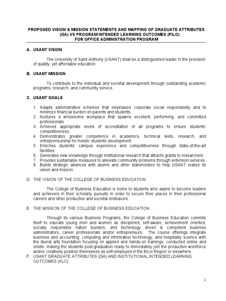 CBE Mission and Vision Statements | PDF | Corporate Social ...