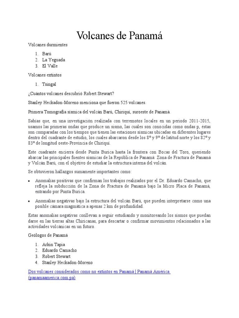 Volcanes de Panamá PDF Temblores Volcán