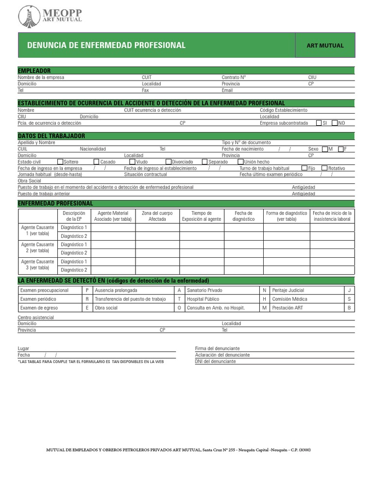 Modelo de Denuncia de Enfermedad Profesional | PDF