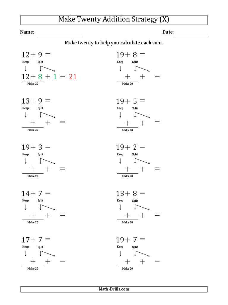 Make 20 addition strategy pdf