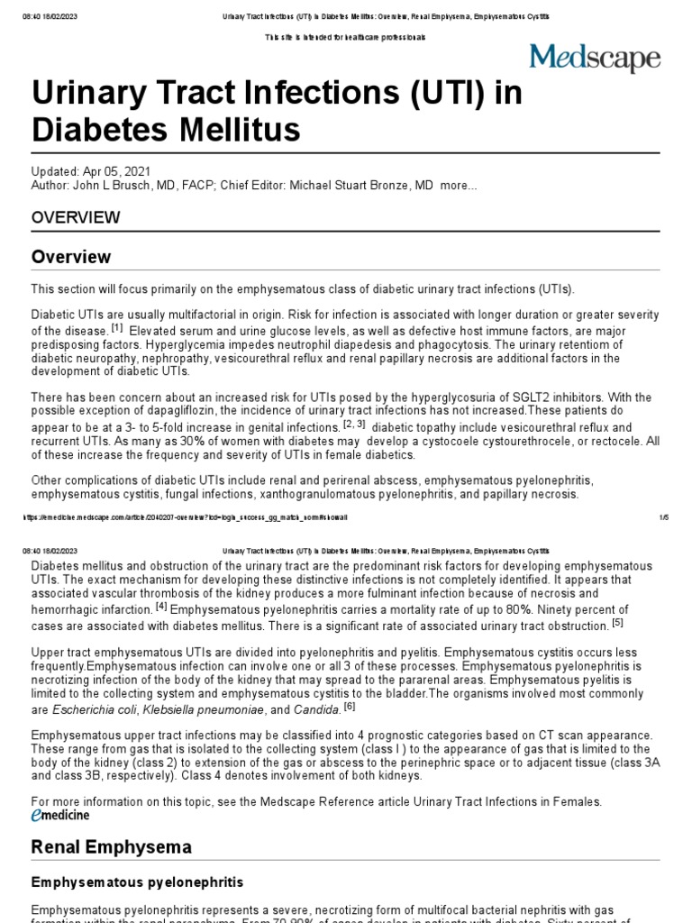 Urinary Tract Infections (UTI) in Diabetes Mellitus Overview, Renal