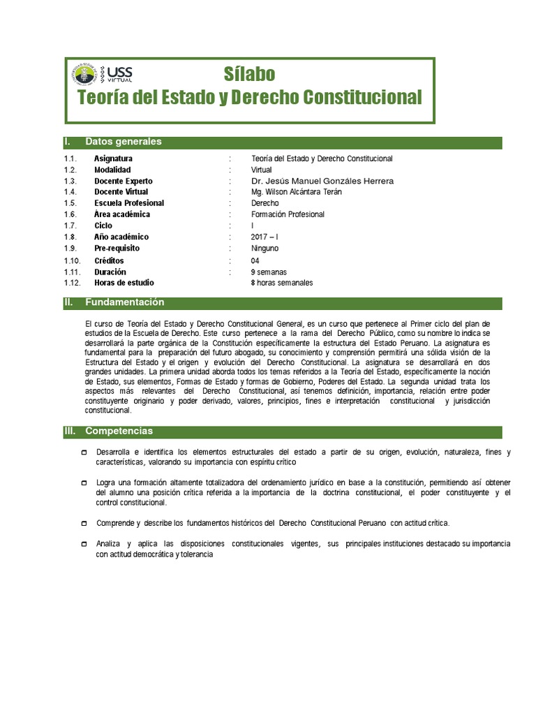 Silabo de Teoria Del Estado y Derecho Constitucional | PDF | Estado ...