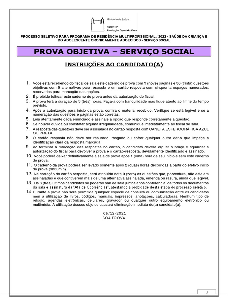 474 - Prova e Gabarito - Multi Servico Social | PDF
