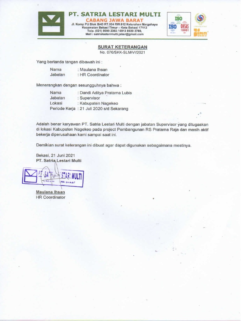 Surat Keterangan Kerja PDF | PDF