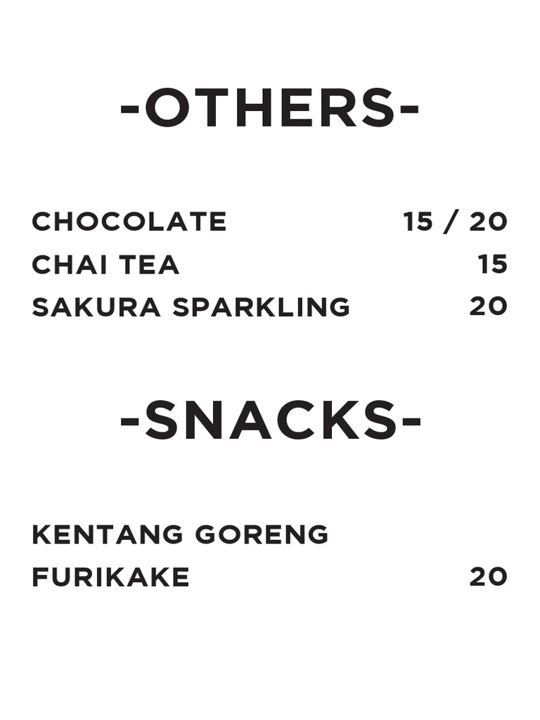 A Snack and Beverage Order List Featuring Chocolate, Tea, Sparkling