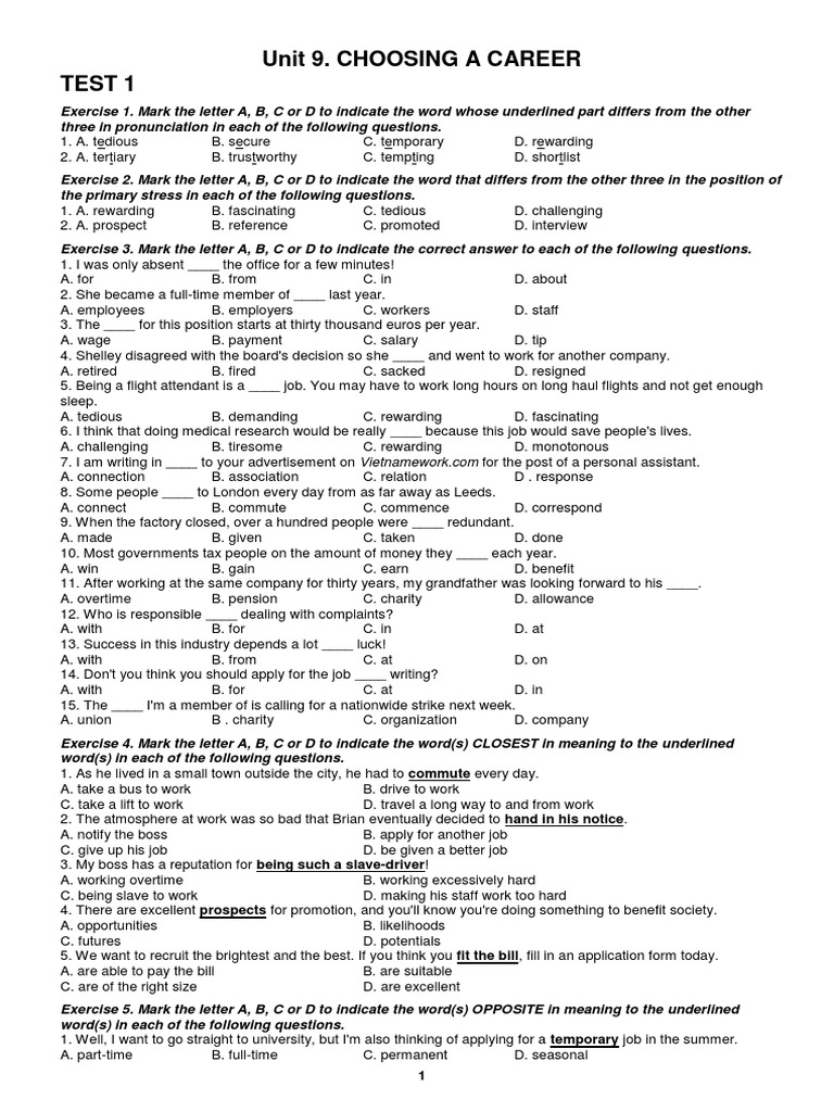 English 12 NEW - Unit 9. Choosing A Career | PDF | Job Satisfaction ...
