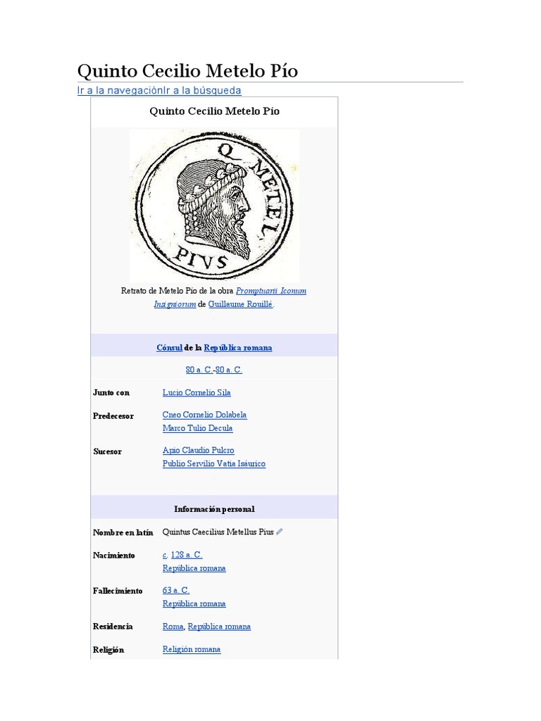 Quinto Cecilio Metelo Pío PDF Pompeyo Antiguedad clasica