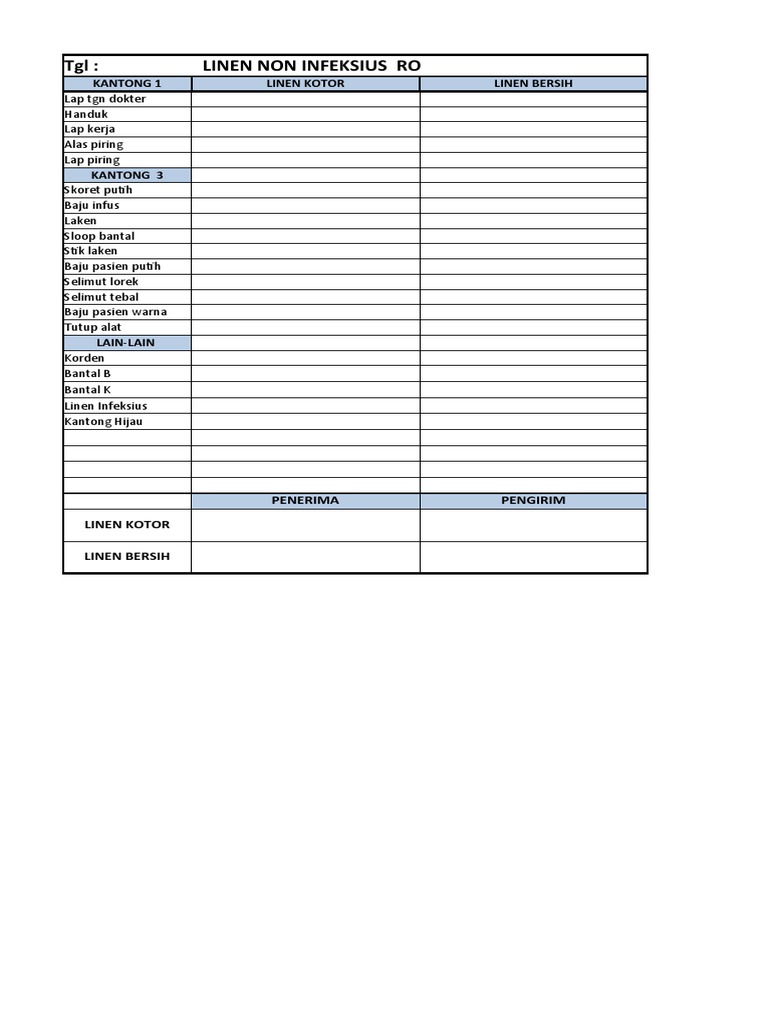 Inventory of Non-Infectious Linen | PDF