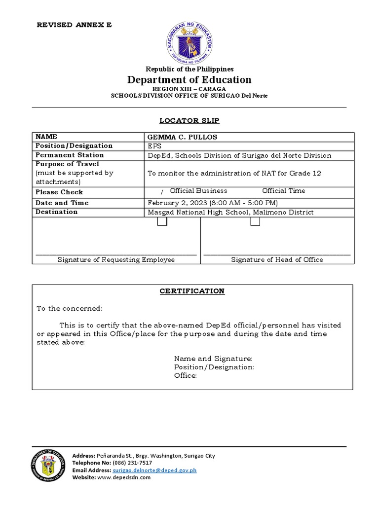 DepEd Locator Slip Template | PDF