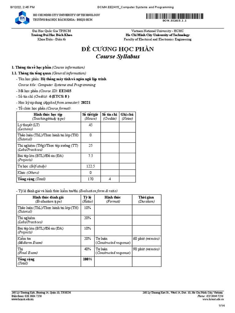 DCMH - EE2415 - Computer Systems and Programming PDF | PDF