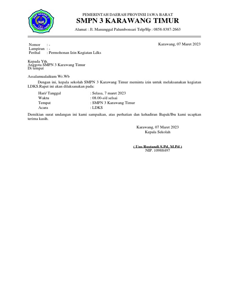 Surat Undangan Rapat Sekolah PDF | PDF