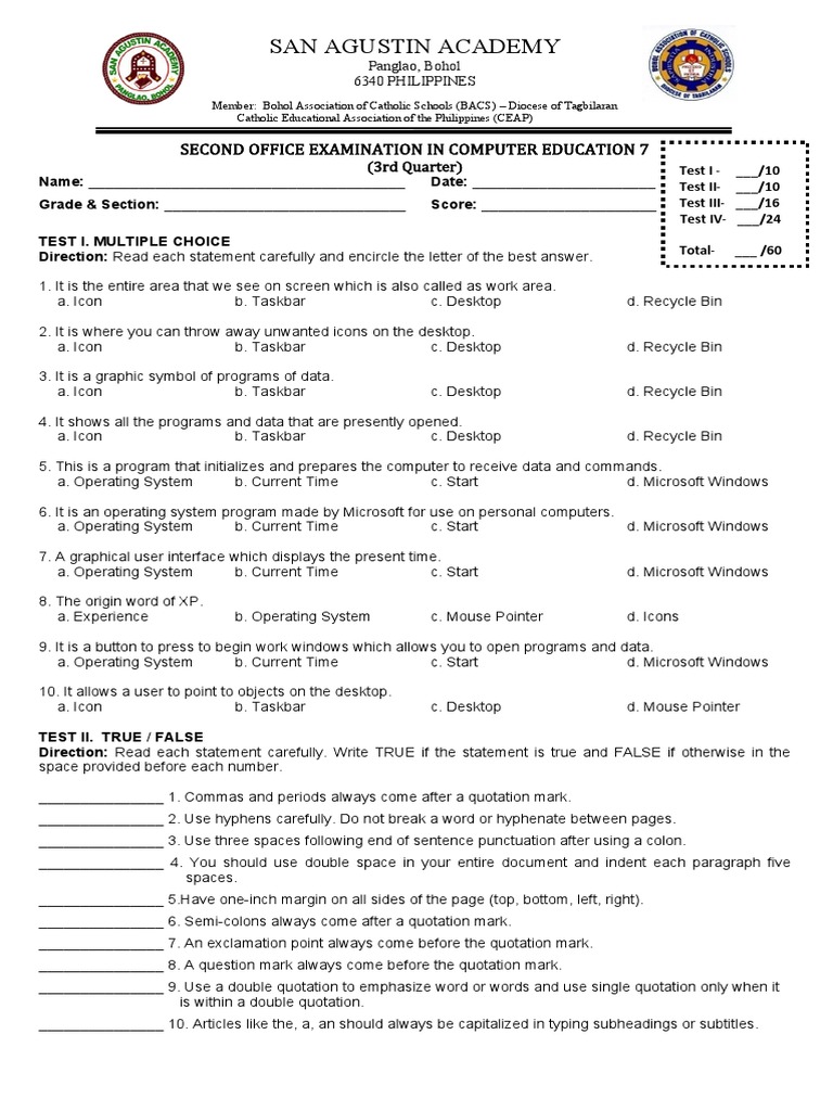 Computer Education Exam Template | PDF | Icon (Computing) | Software ...