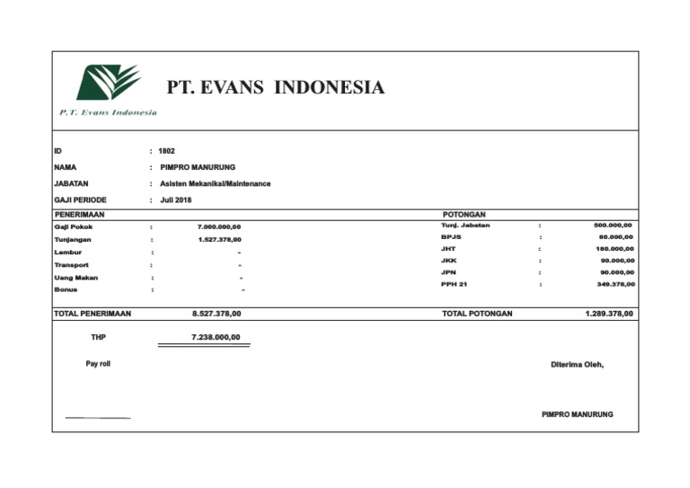 Slip Gaji PIMPRO Manurung 2018 | PDF