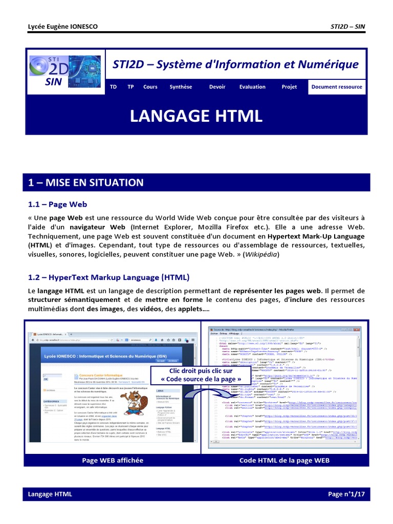 Introduction au langage HTML | PDF | Internet | Internet et Web