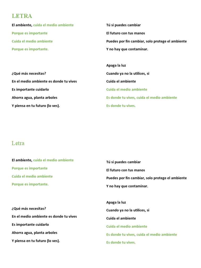 Letras para cuidar el medio ambiente | PDF