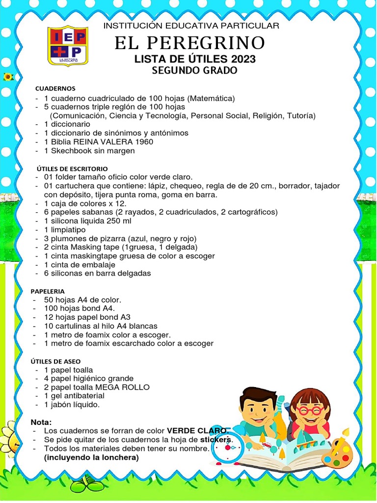 Lista de Útiles 2023: 2do Grado | PDF | Ciencias sociales | Hogar ...