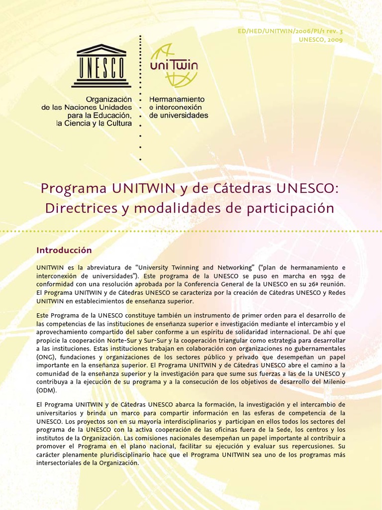 Programa UNITWIN y de Cátedras UNESCO: Directrices y Modalidades de ...