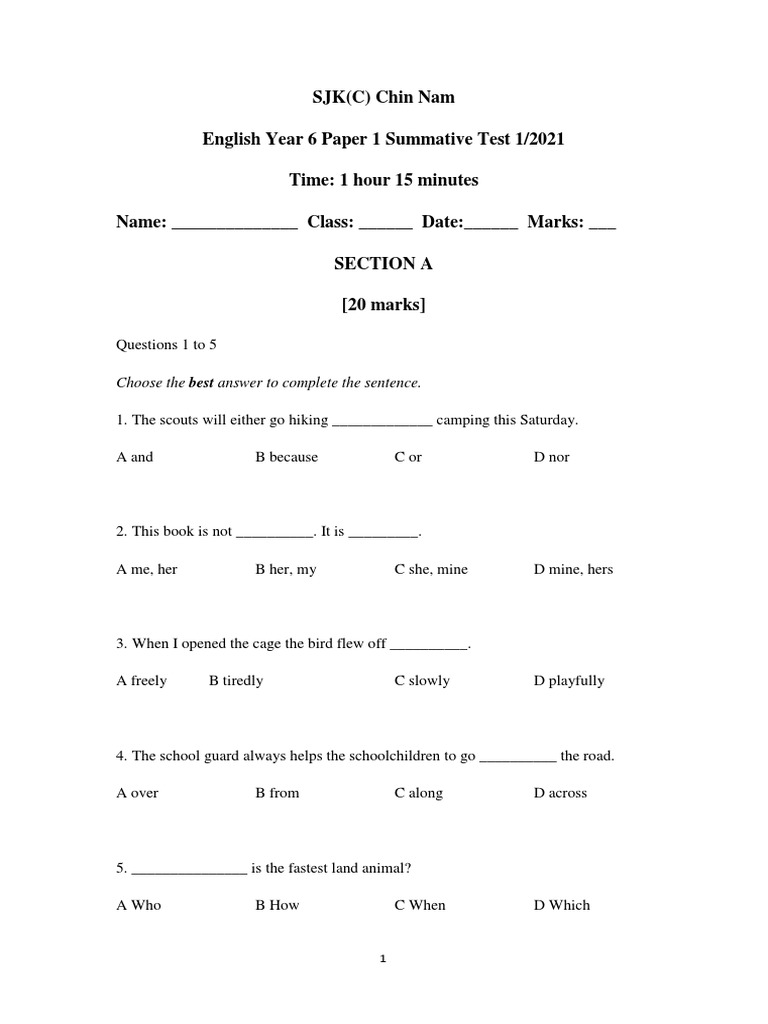 YEAR 6 ENGLISH TEST PAPERS WITH ANSWERS PDF FREE DOWNLOAD 2022 visual data 2