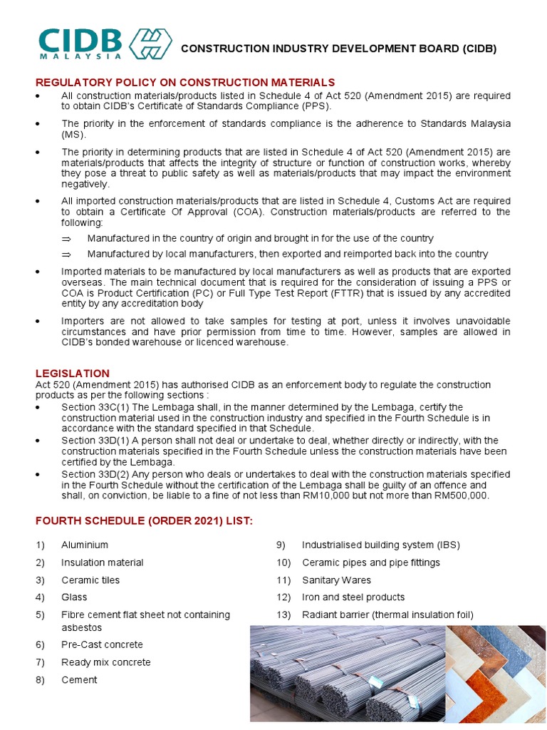 CIDB Regulatory Policy on Construction Materials | PDF | Technology ...