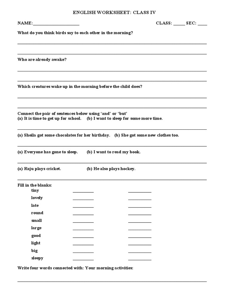 Class 4 English Worksheet Activities | PDF