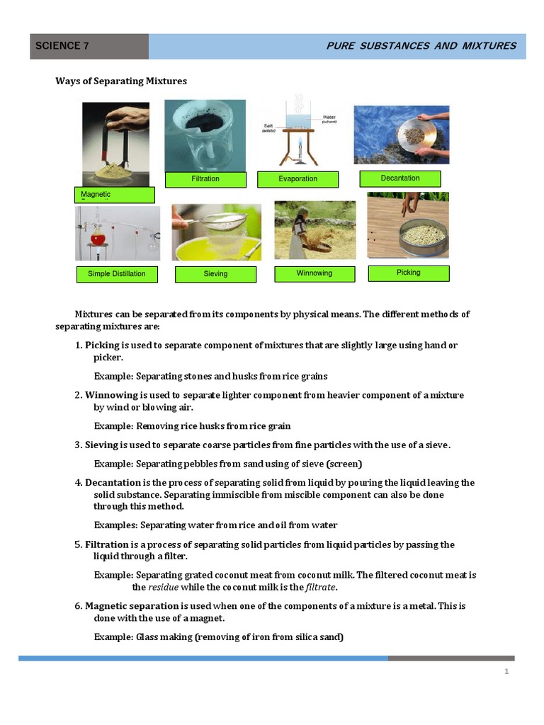 8 Methods for Separating Mixtures | PDF | Filtration | Mixture