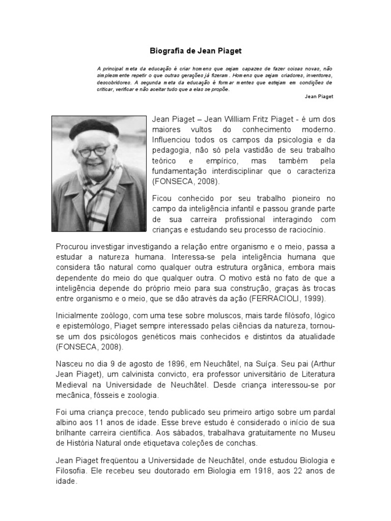 Biografia de Jean Piaget, PDF, Aprendizado