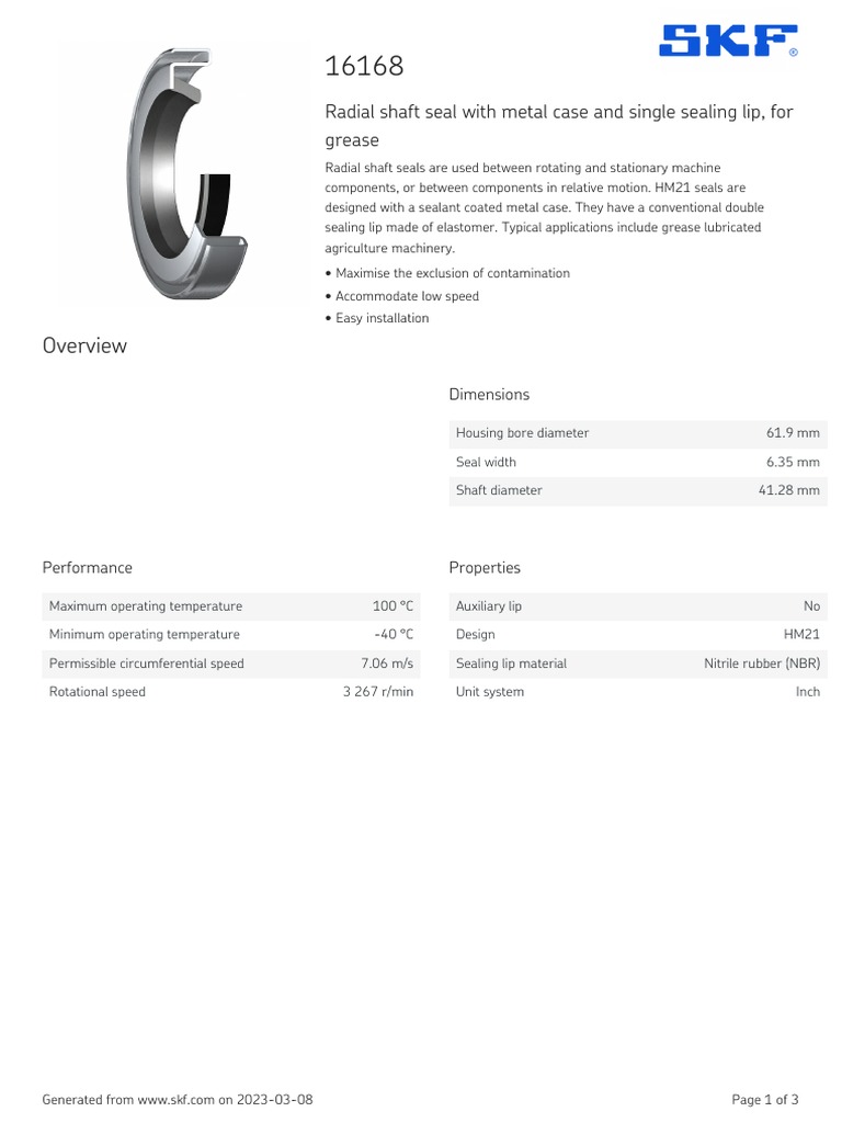 Radial Shaft Seal With Metal Case and Single Sealing Lip, For Grease