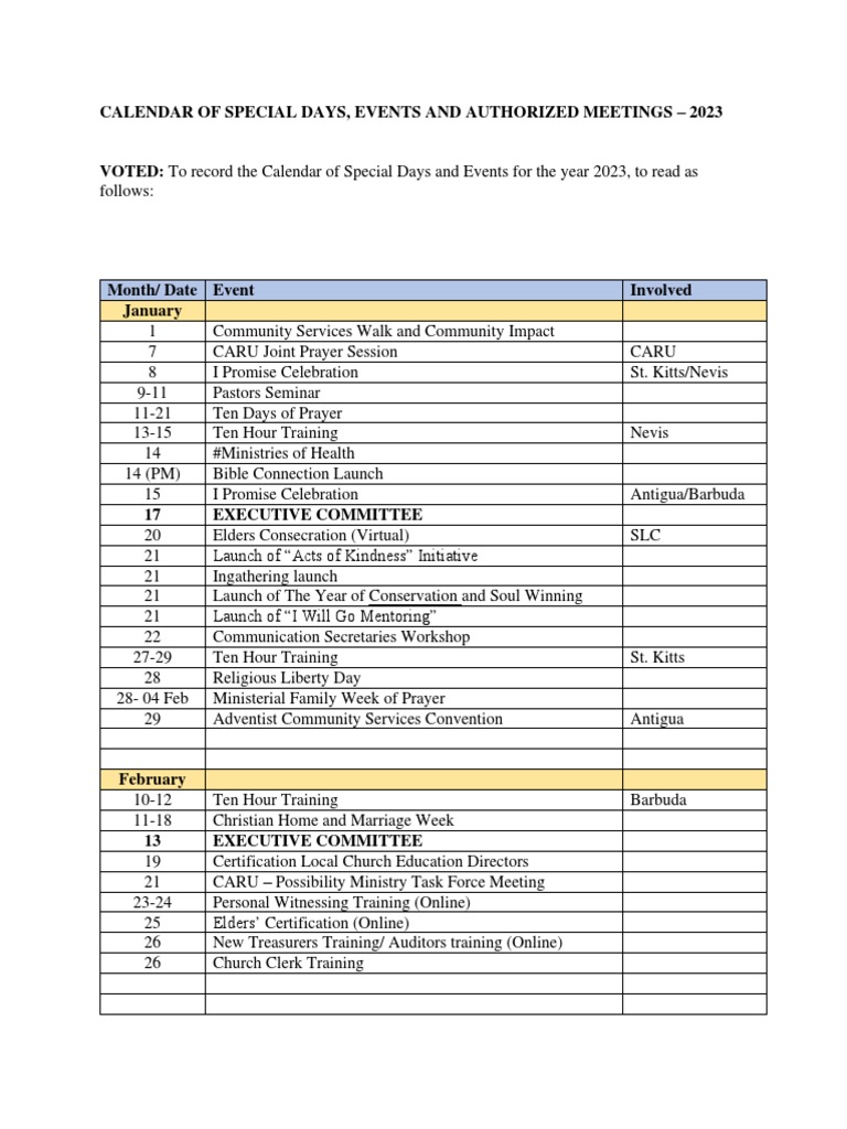 SLC Calendar of Events 2023 PDF PDF Seventh Day Adventist Church