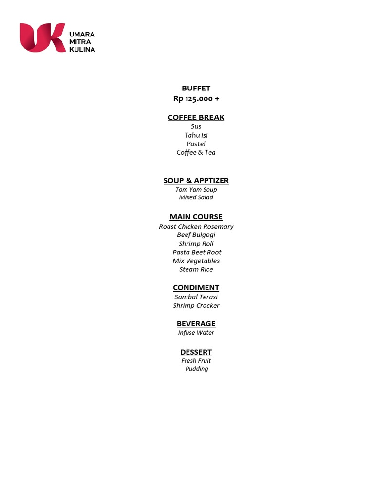 Menu Buffet 125K PT Umara Mitra Kulina PDF Cuisine Foods