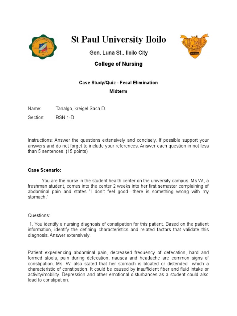 Case study fecal elimination pdf constipation human feces