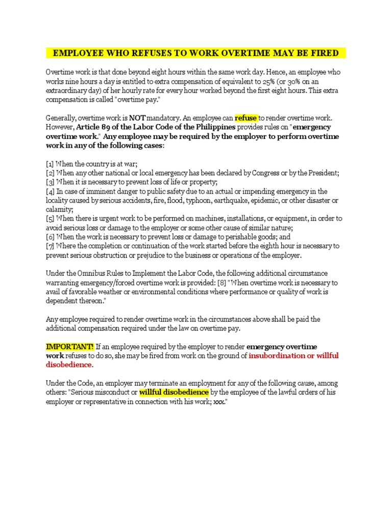 Employee Who Refuses To Work Overtime May Be Fired 2 PDF