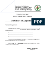 Certificate of Appearance: Tungawan District Loboc Elementary School