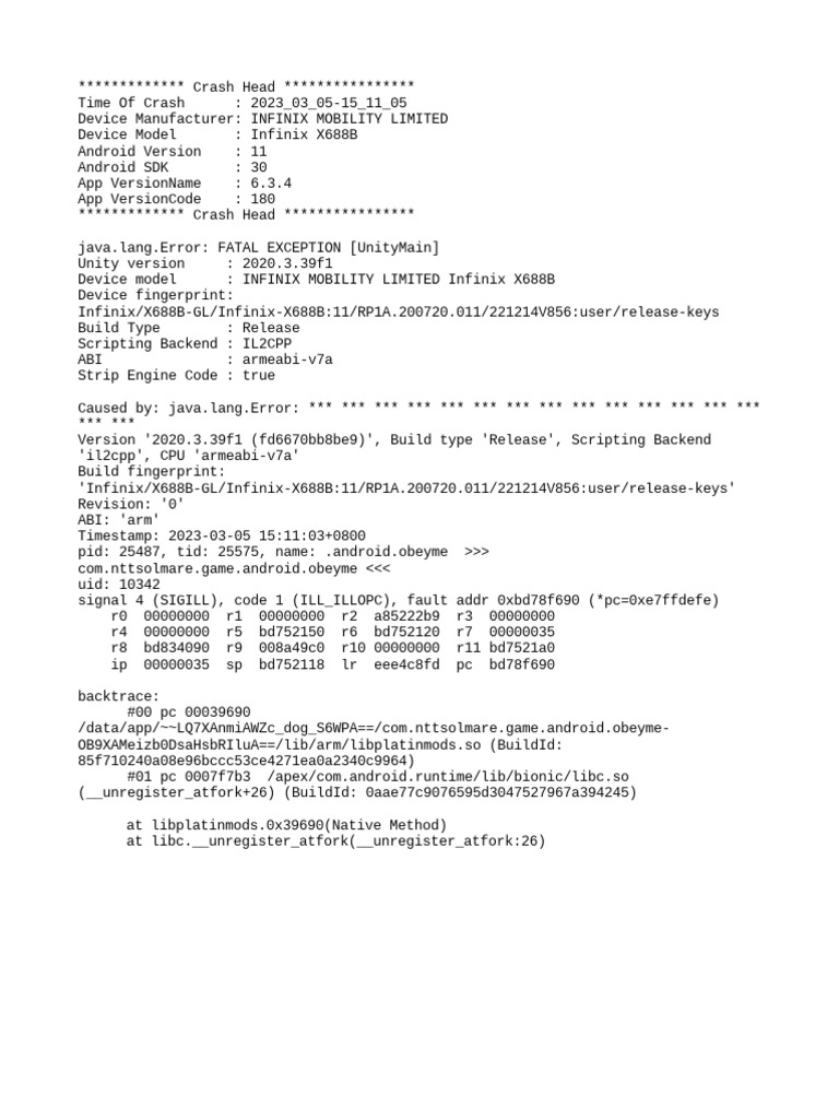 Infinix X688B Crash Report Summary | PDF | Computers | Technology ...