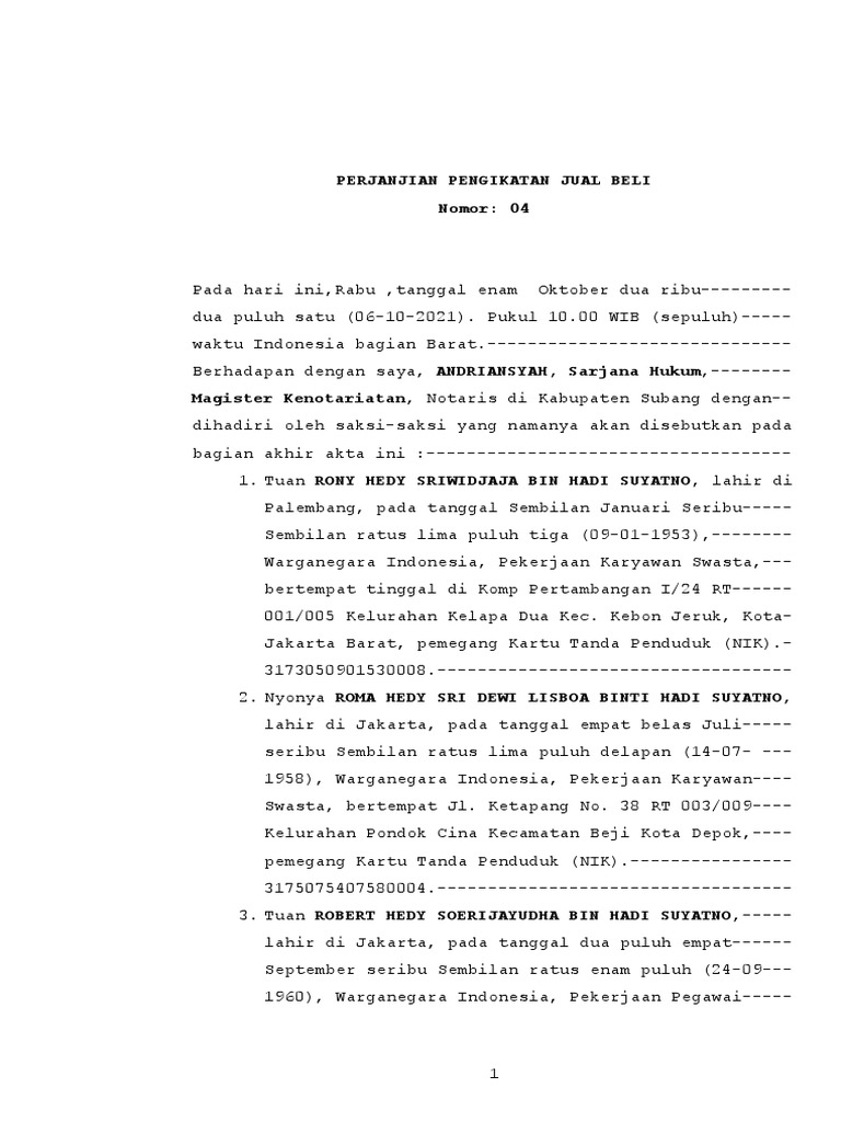Perjanjian Pengikatan Jual Beli | PDF