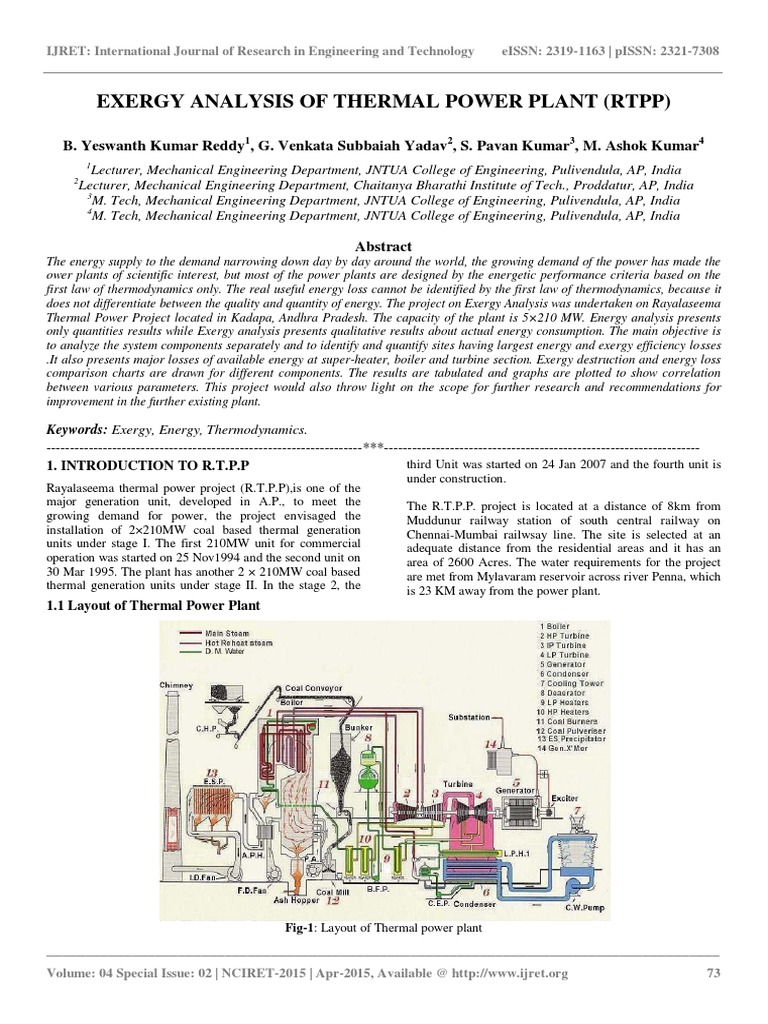 Exergy Analysis of Thermal Power Plant R | PDF | Exergy | Physical ...