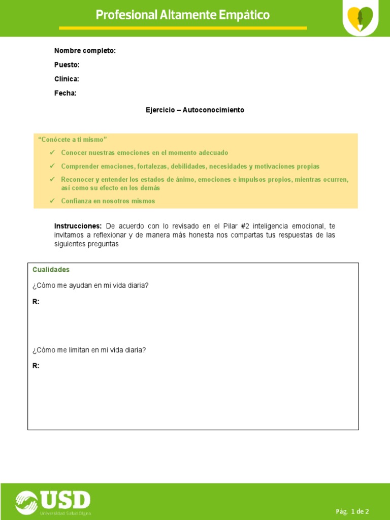 Ejercicio de Autoconocimiento Personal | PDF | Relaciones personales ...