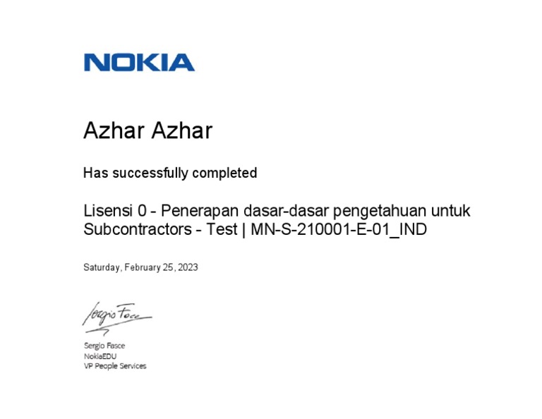 Certificate L0 Azhar MN-S-210001-E-01 - IND | PDF