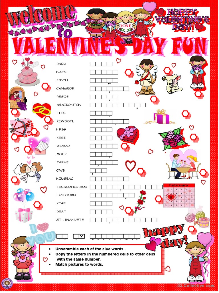 Valentine's Day Crosswords, Warm Up PDF