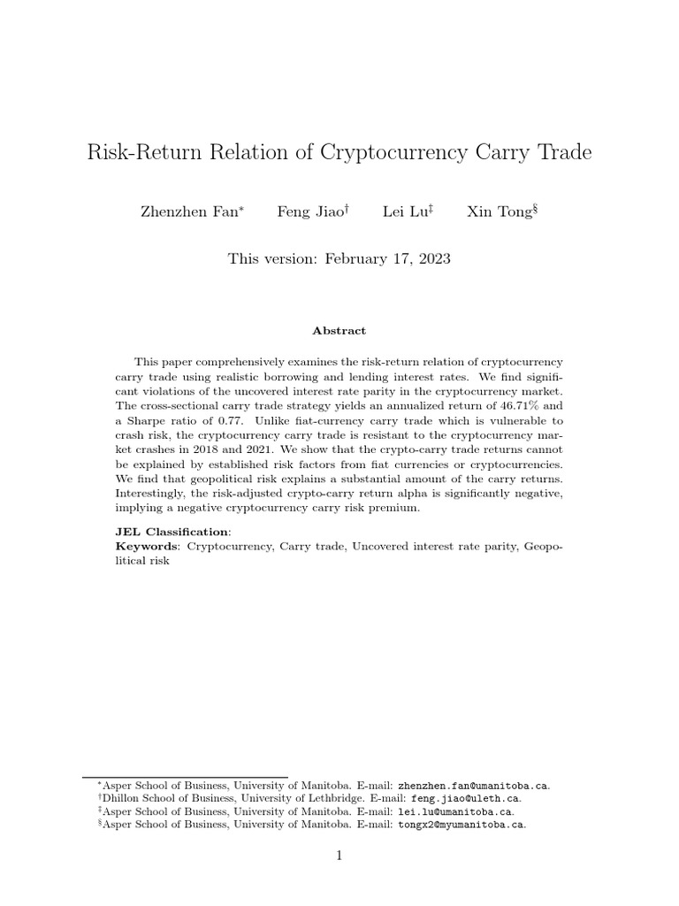 Risk return relation of cryptocurrency carry trade pdf interest