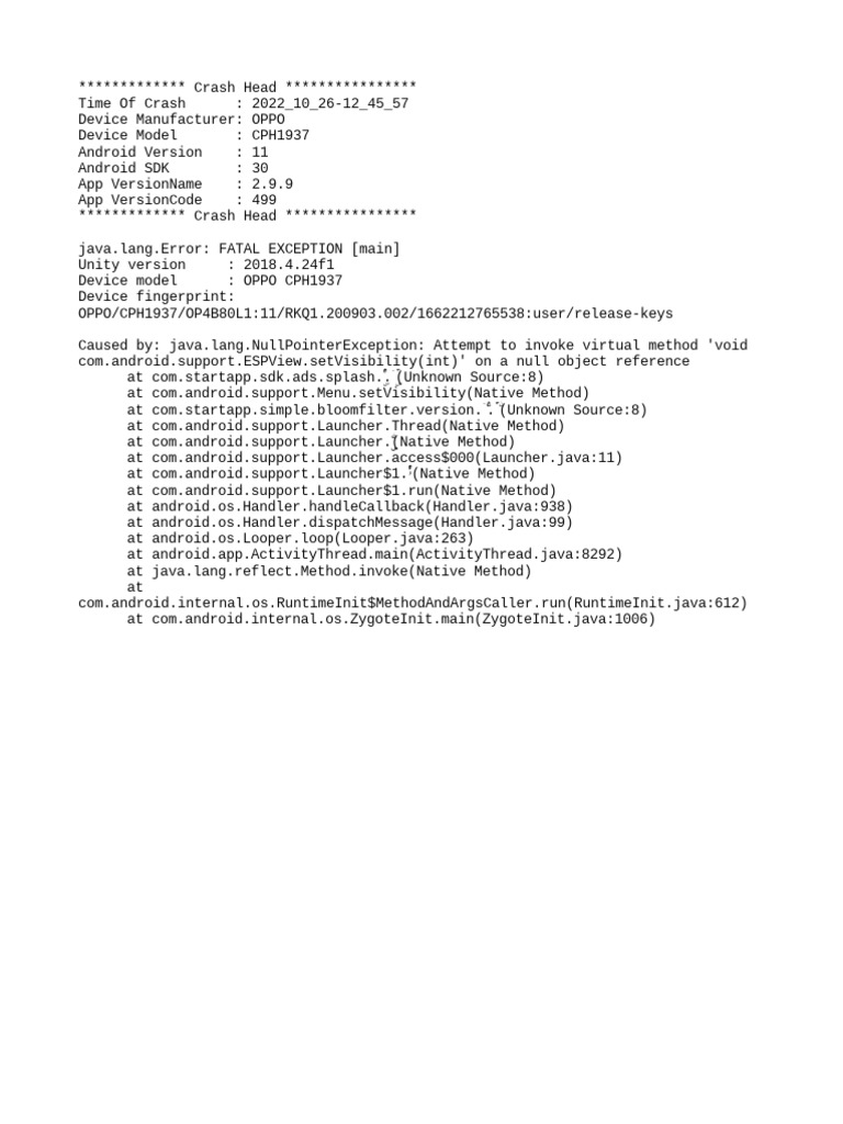 Crash Report: OPPO CPH1937 Error | PDF