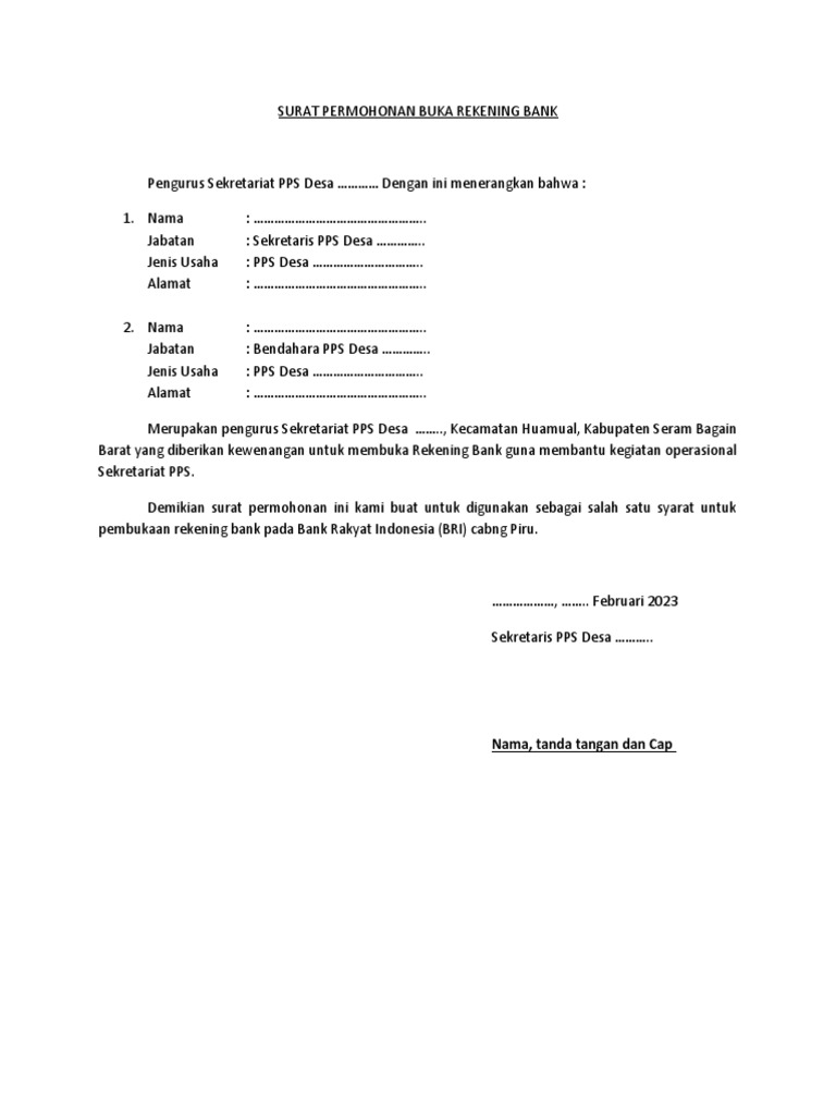 Surat Permohonan Buka Rekening BRI | PDF | Pengelolaan Keuangan & Uang
