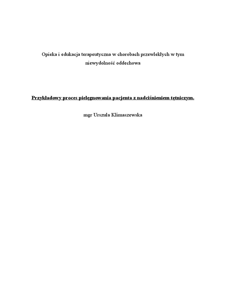 Przykładowy Proces Pielęgnowania Pacjenta Z Nadciśnieniem Tętniczym