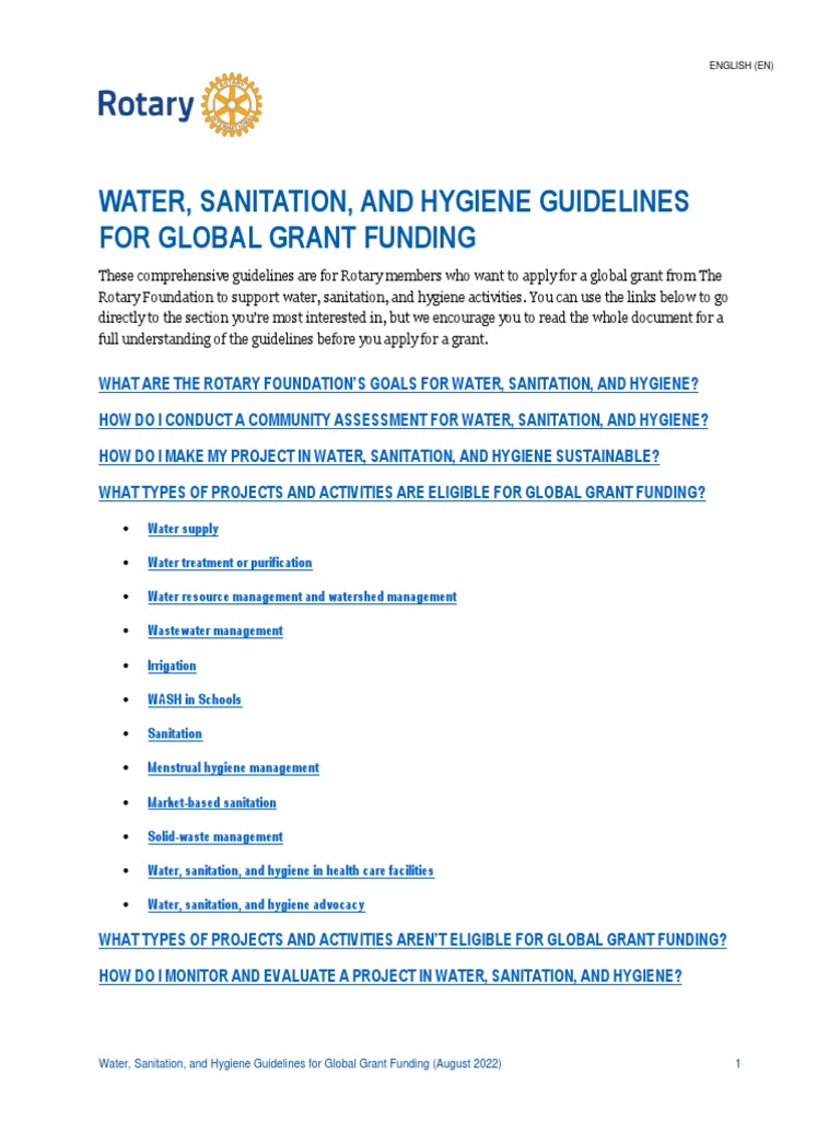 Water Sanitation Hygiene Guidelines Global Grant Funding en PDF PDF